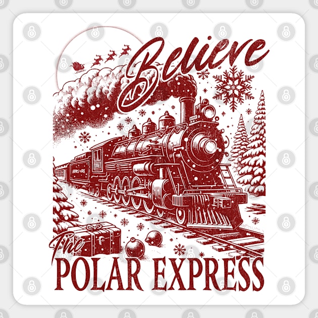 The Distressed Christmas Express Train and Christmas scene - Believe Magnet by Joaddo